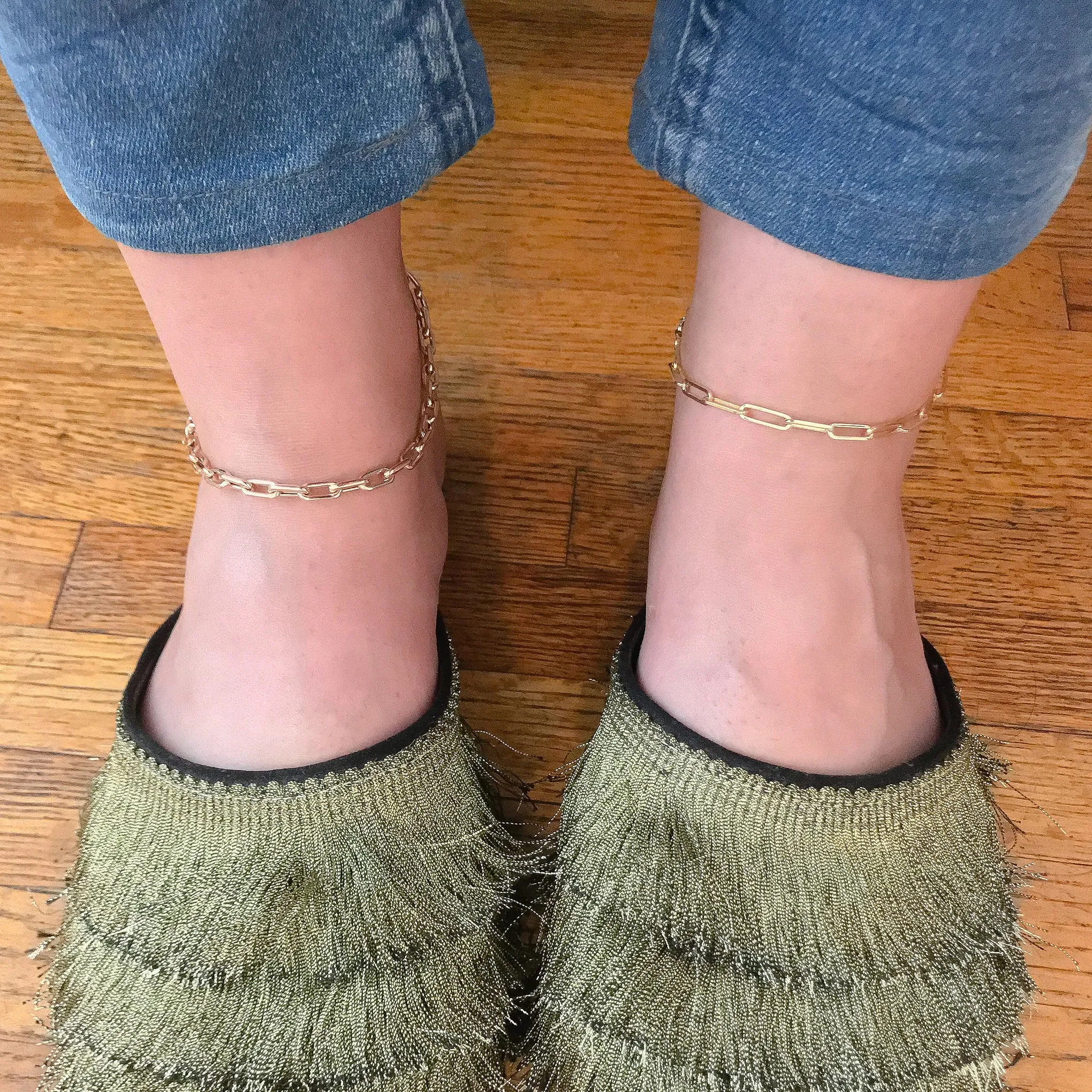 14K Gold Thick Oval Link Ankle Bracelet