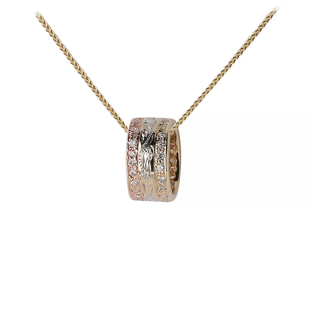 14K Gold Tri-color Hawaiian Heirloom Barrel Pendant 6mm