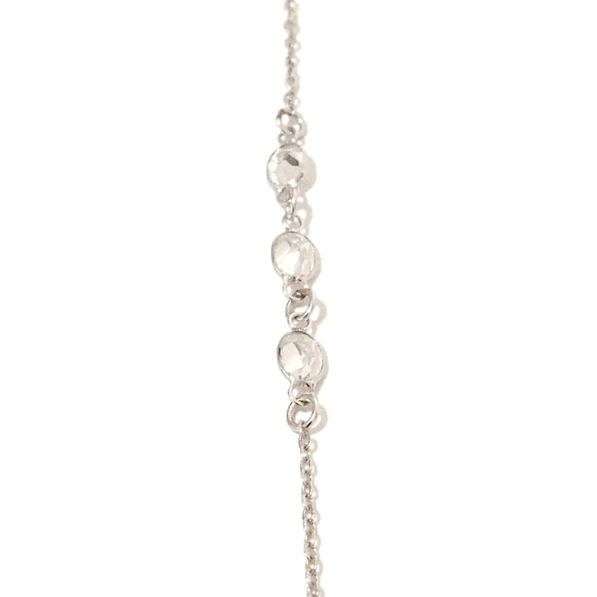 14K Gold Triple Bezel Oval-Cut White Sapphire Foot Lariat Ankle Bracelet