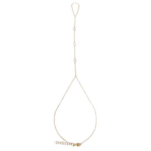 14K Gold Triple Bezel Pear Shape White Sapphire Foot Lariat Ankle Bracelet