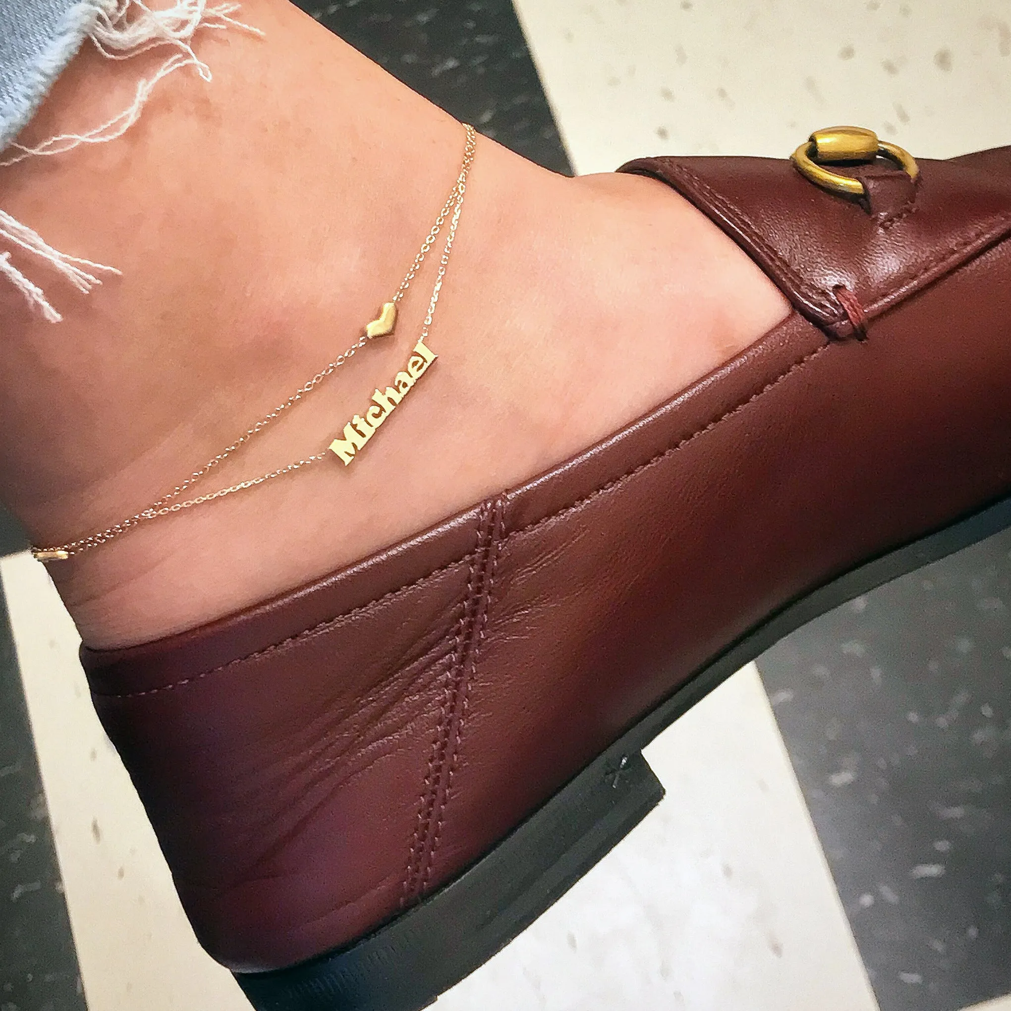 14K Gold Triple Sweetheart Ankle Bracelet (Anklet)