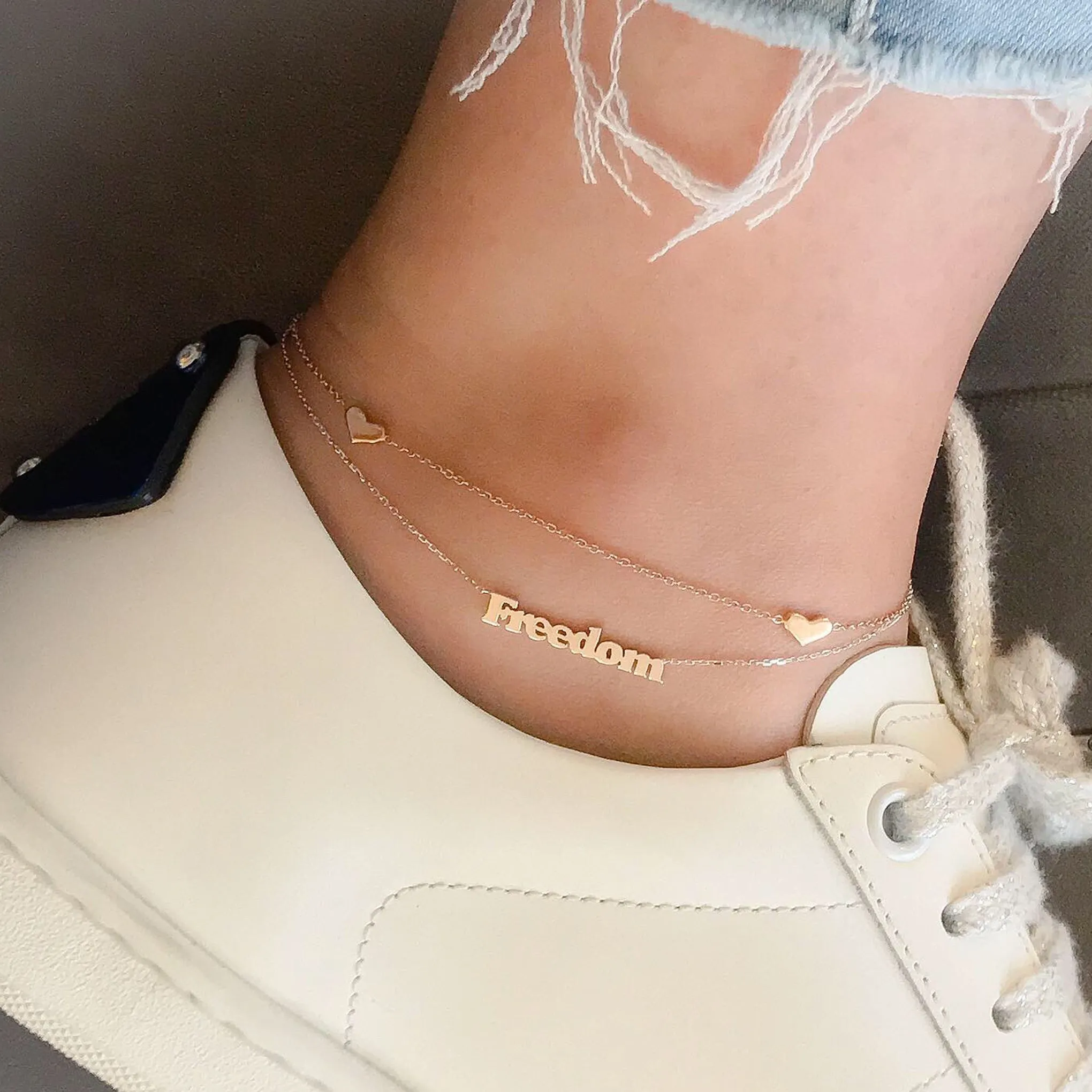 14K Gold Triple Sweetheart Ankle Bracelet (Anklet)