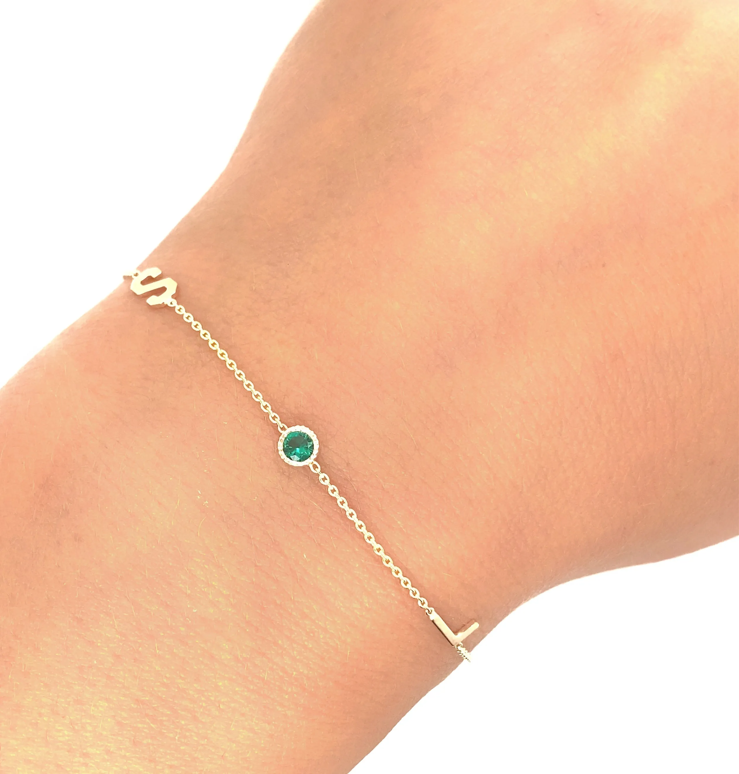 14K Gold Two Initial & Birthstone Bracelet
