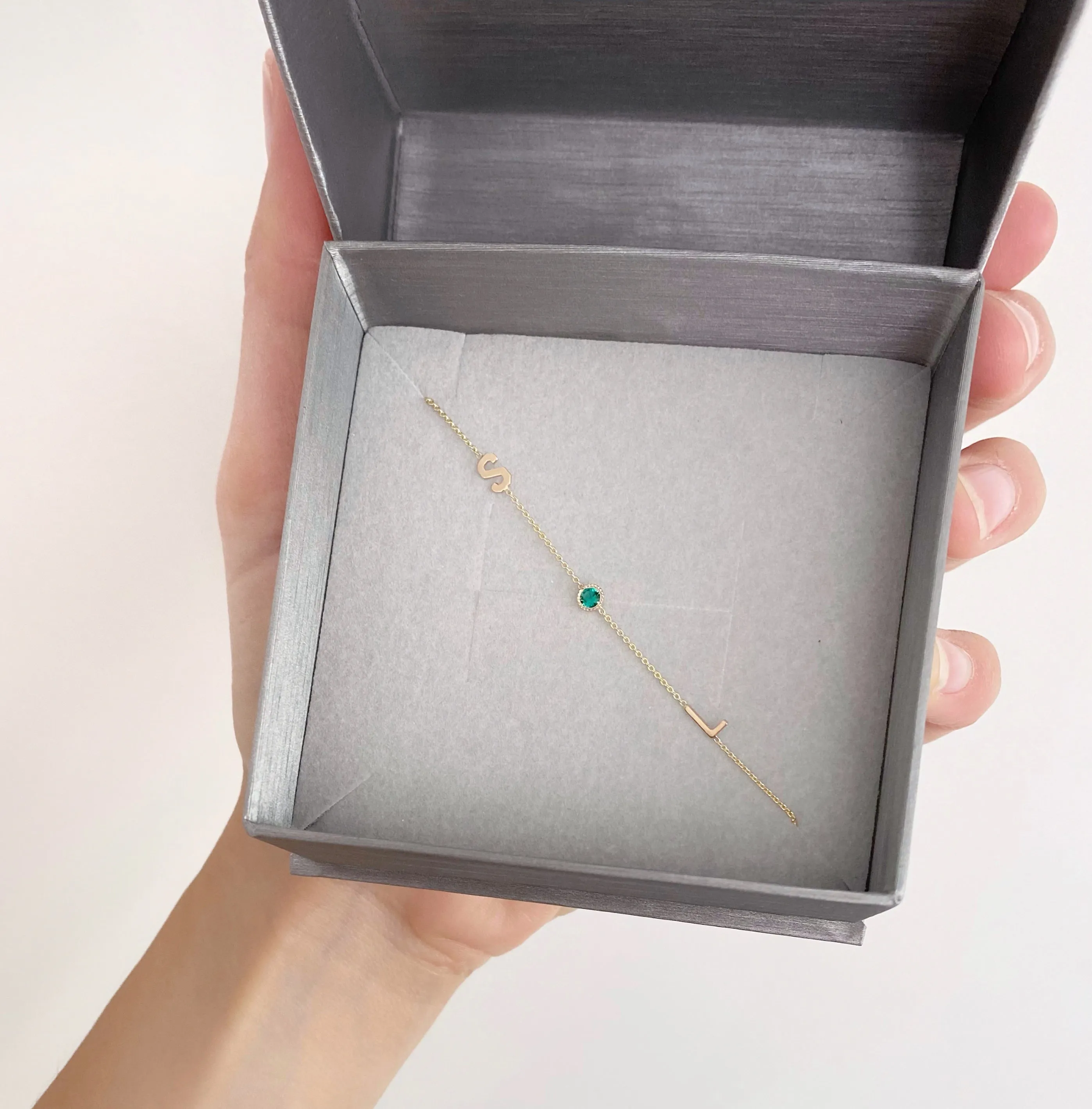 14K Gold Two Initial & Birthstone Bracelet