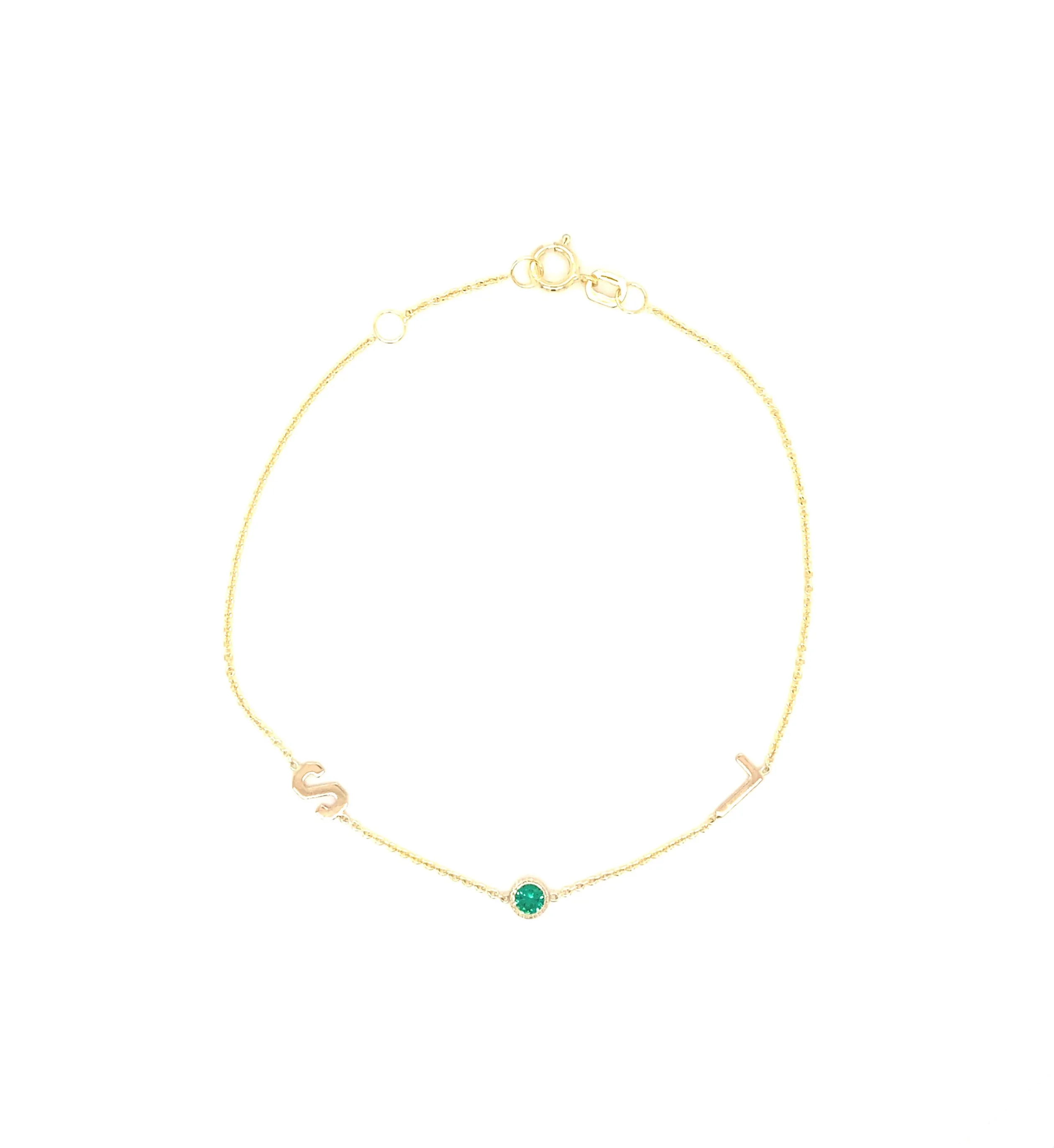 14K Gold Two Initial & Birthstone Bracelet