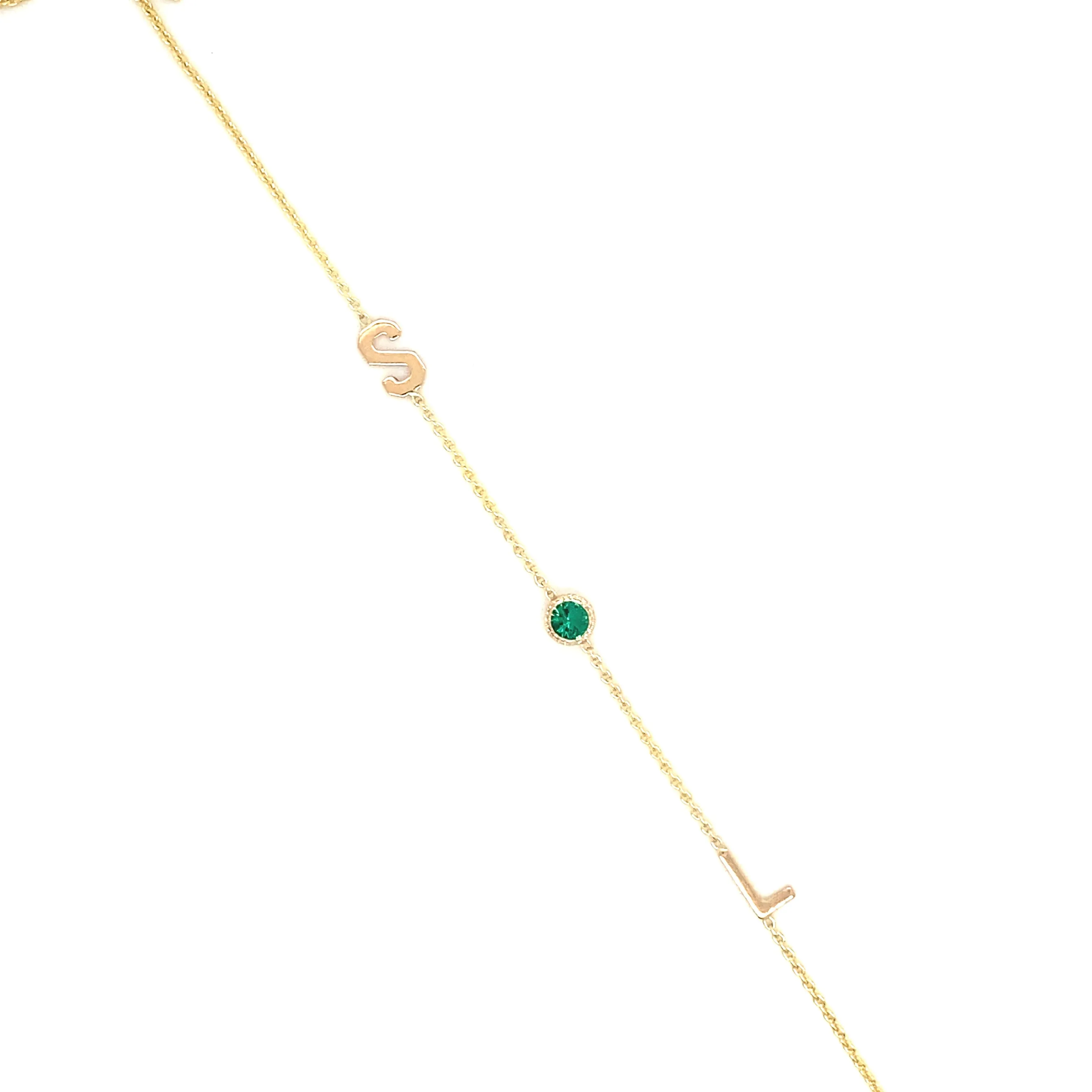 14K Gold Two Initial & Birthstone Bracelet