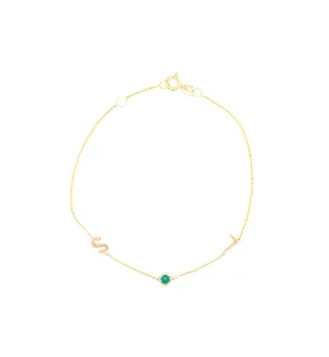 14K Gold Two Initial & Birthstone Bracelet