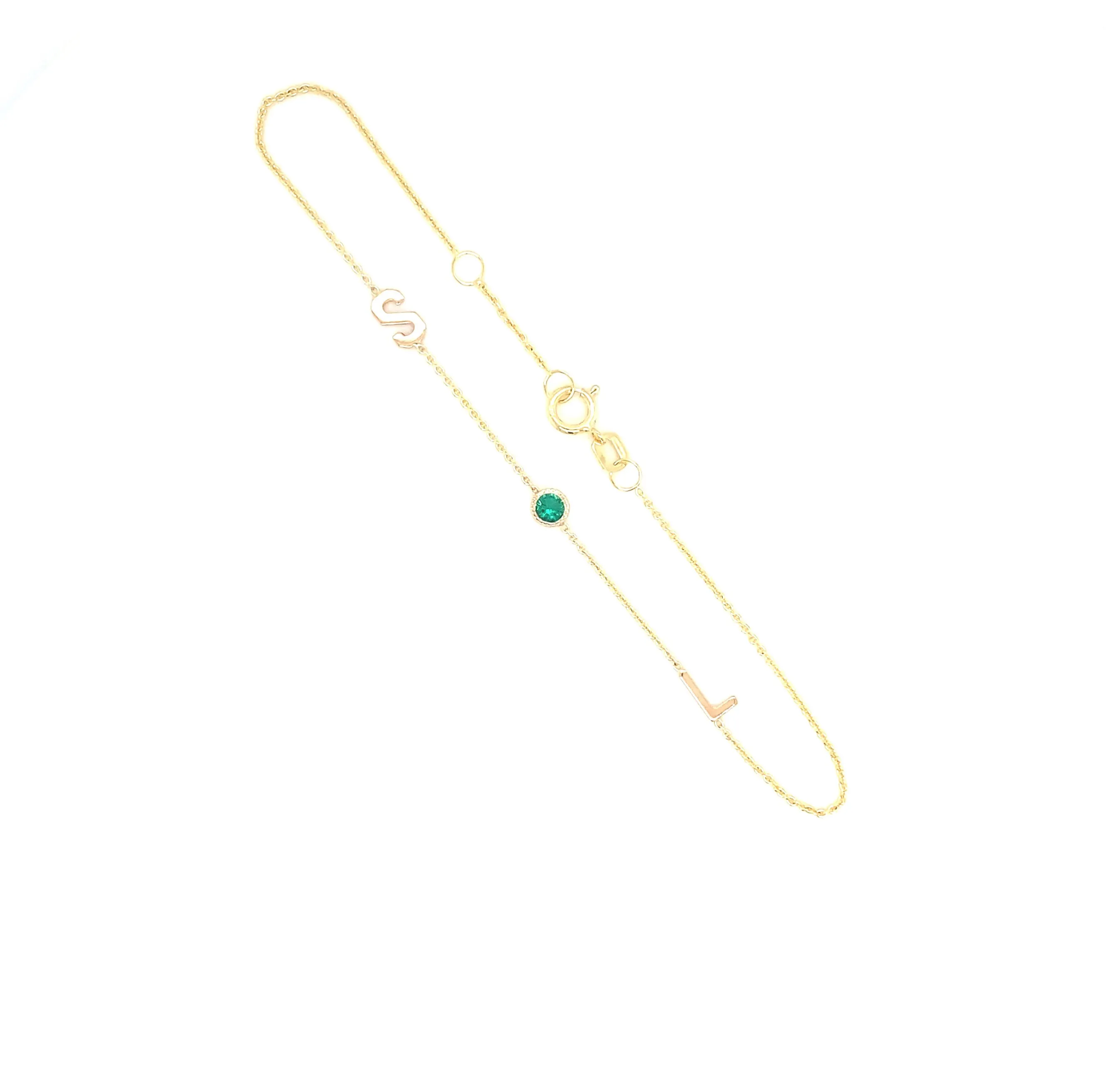 14K Gold Two Initial & Birthstone Bracelet