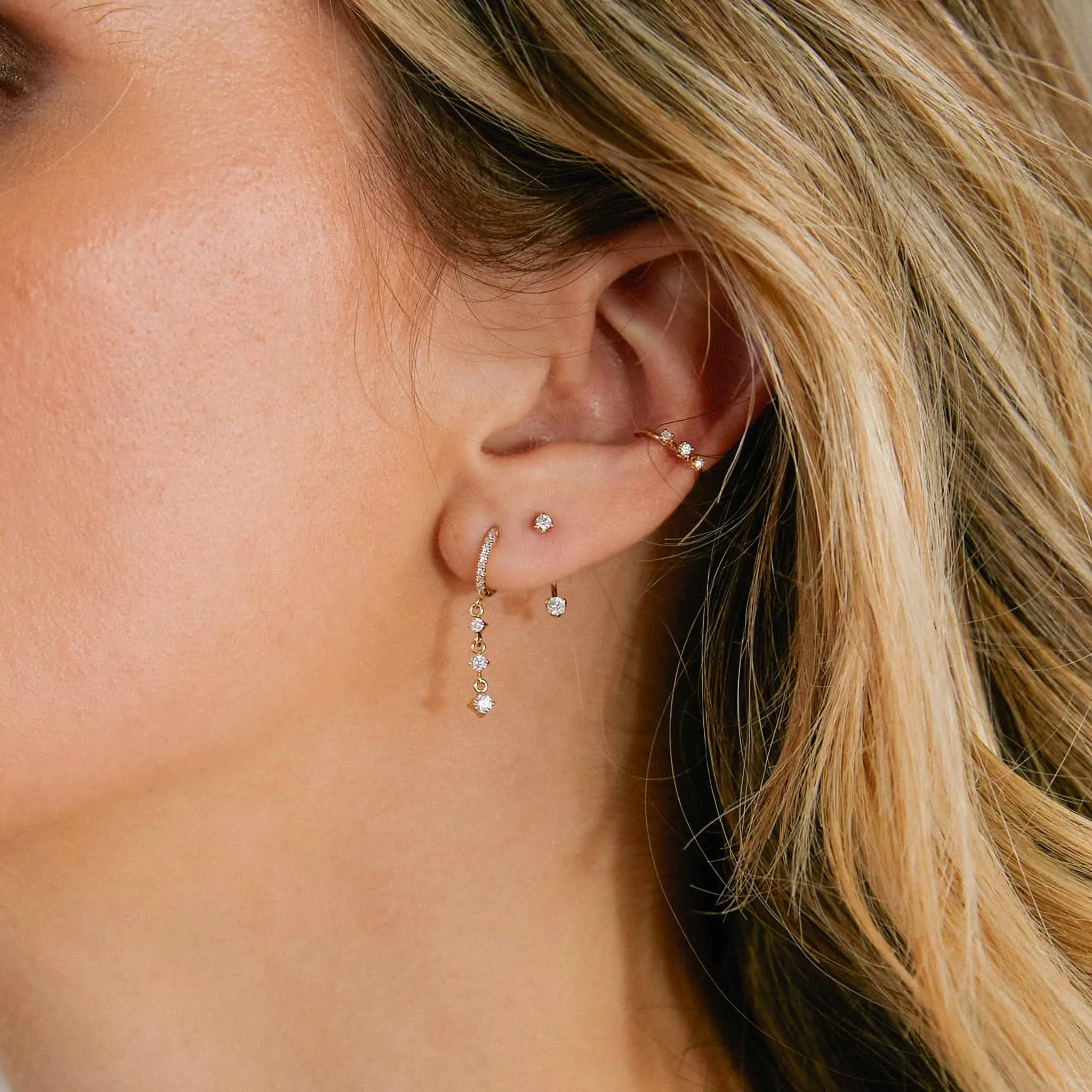 14k Graduated Prong Set Diamond Ear Cuff