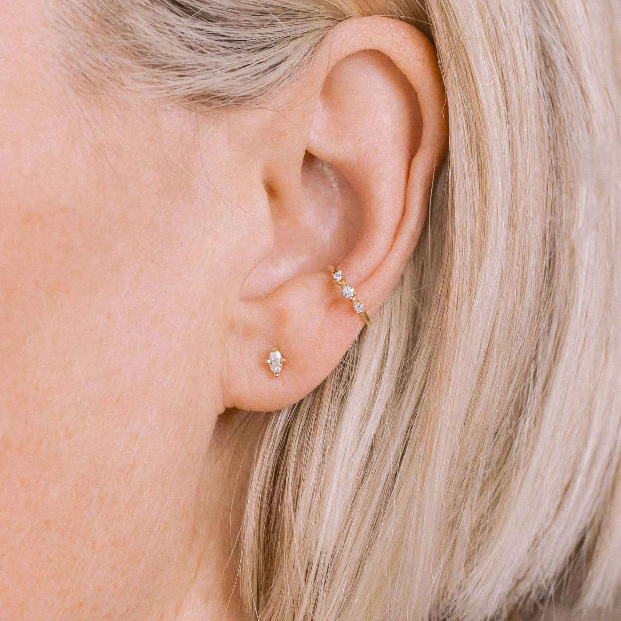 14k Graduated Prong Set Diamond Ear Cuff