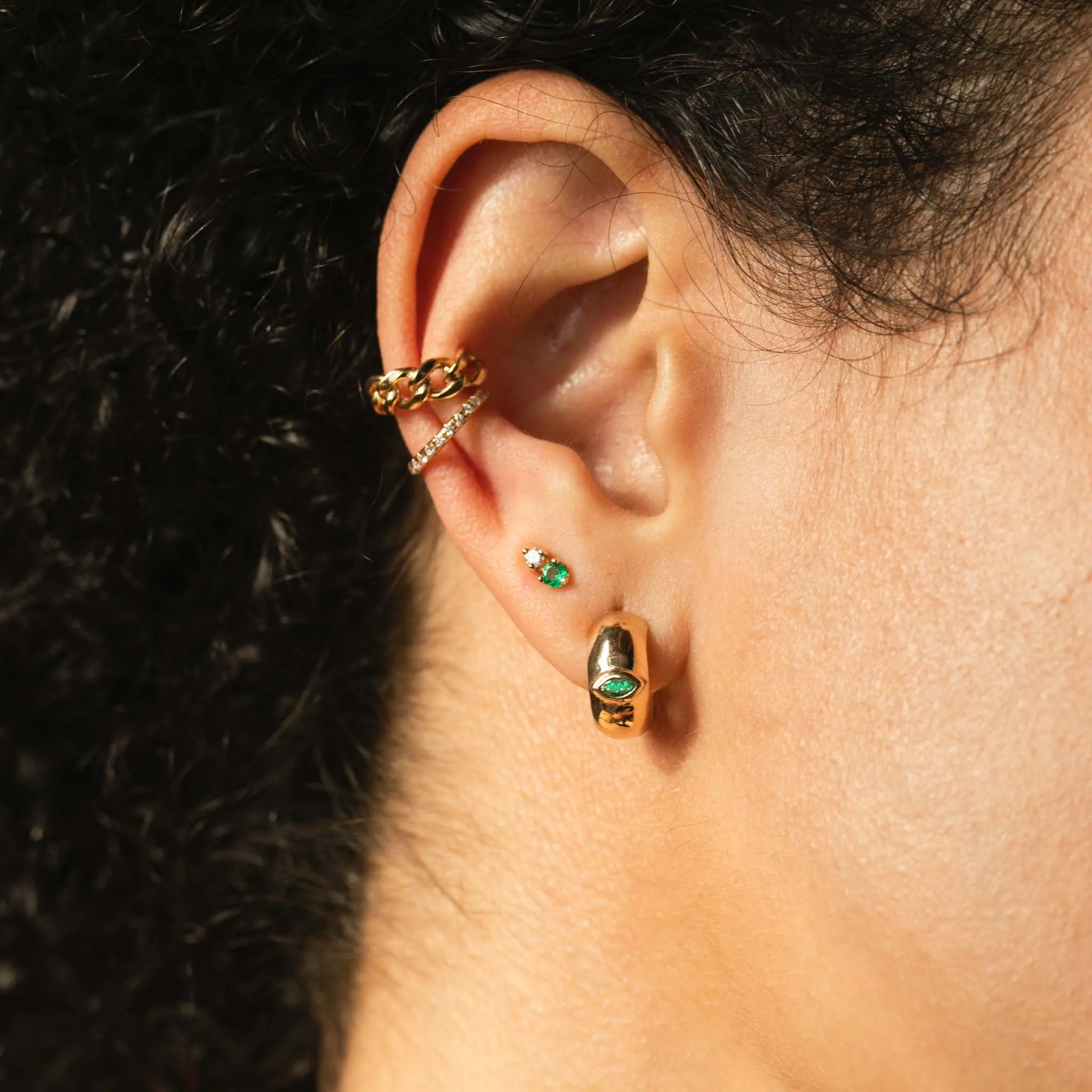 14k Medium Curb Chain Ear Cuff