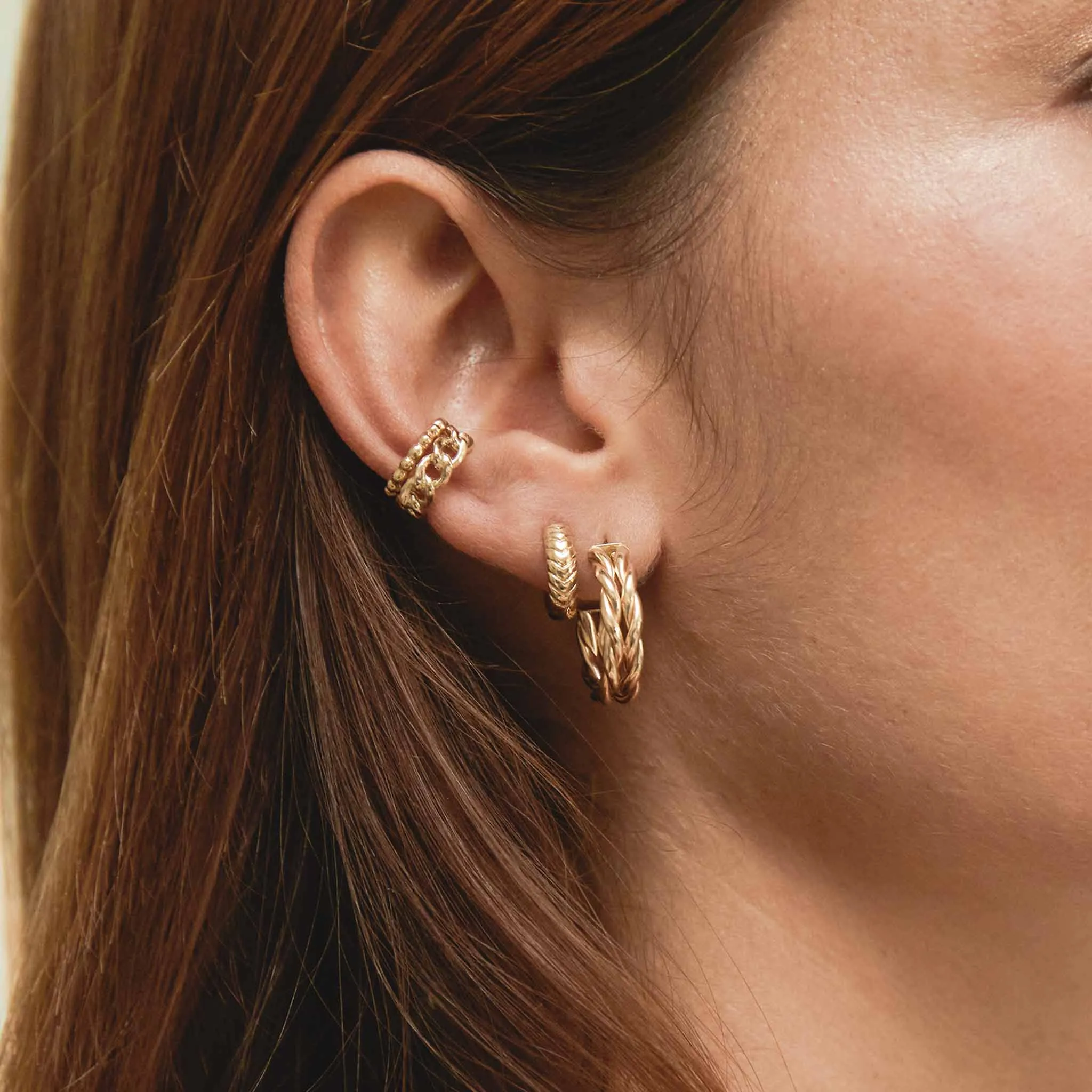14k Medium Curb Chain Ear Cuff