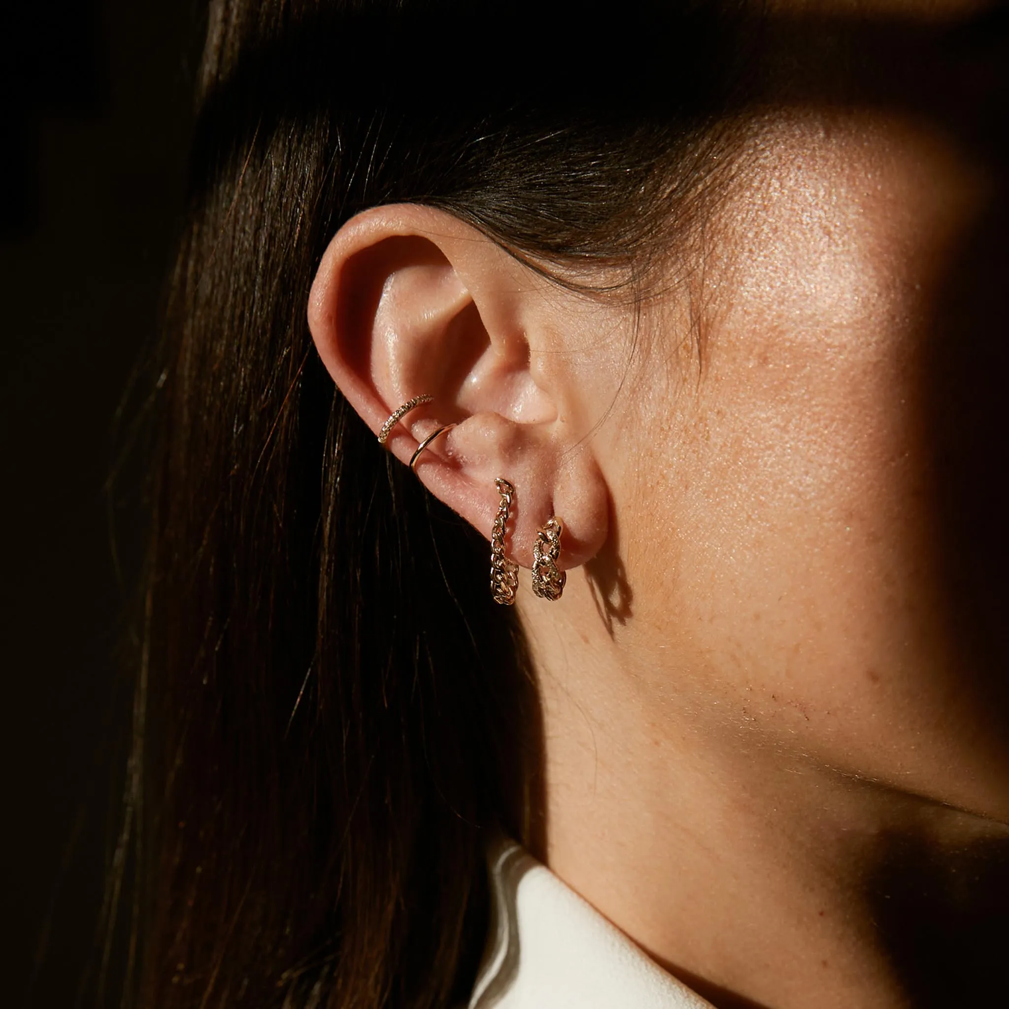 14k Mixed Wire Pavé Diamond Double Ear Cuff