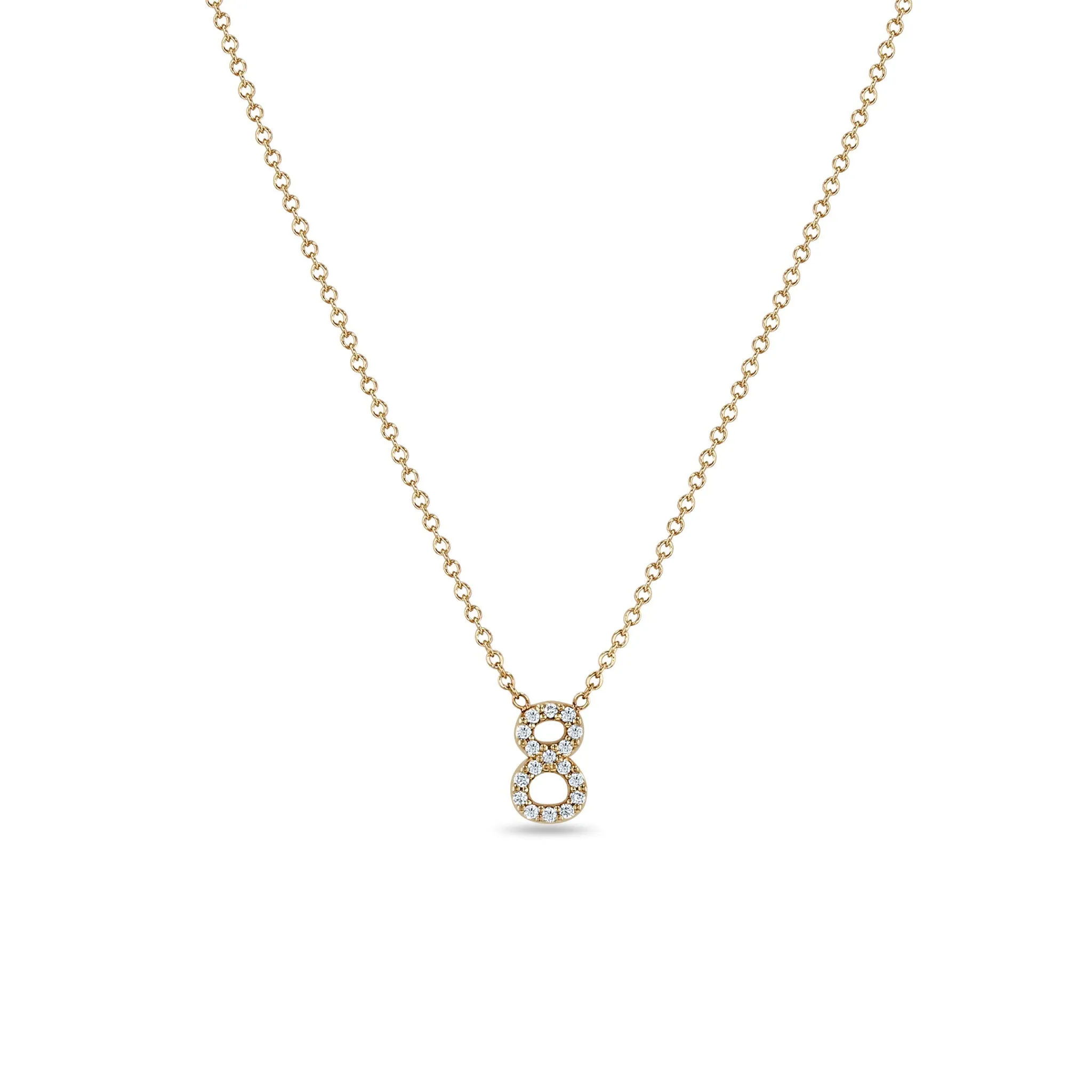 14k Pavé Diamond Number Necklace
