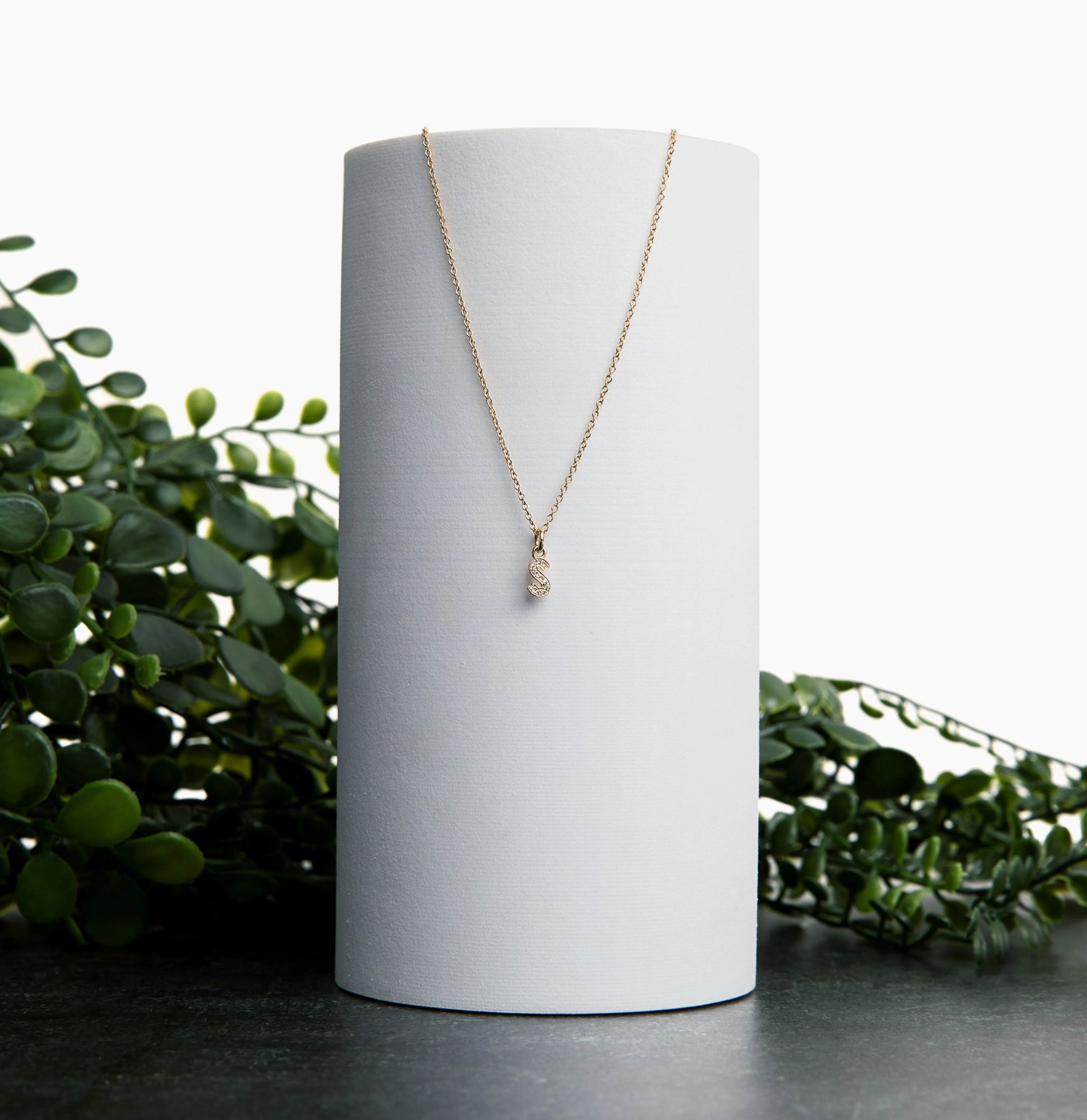 14K Petite Diamond Initial Necklace