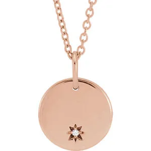 14K Rose .005 CT Diamond Round 16-18" Necklace