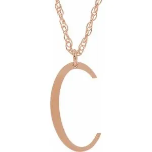 14K Rose Block Initial C 16-18" Necklace with Brush Finish