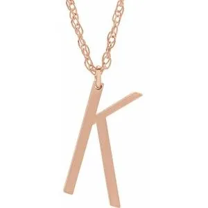 14K Rose Block Initial K 16-18" Necklace with Brush Finish