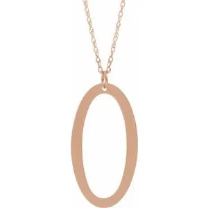 14K Rose Block Initial O 16-18" Necklace with Brush Finish