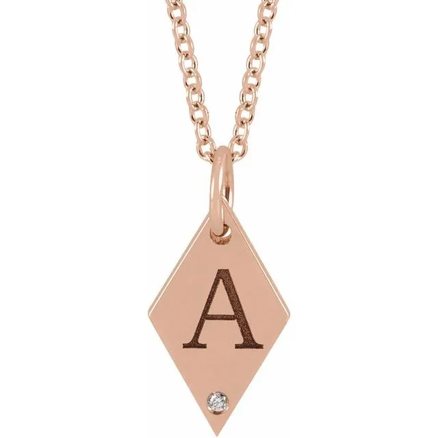 14K Rose Gold .0025 CT Natural Diamond Rhombus 16-18" Necklace