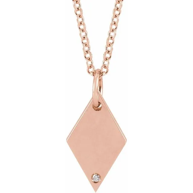 14K Rose Gold .0025 CT Natural Diamond Rhombus 16-18" Necklace