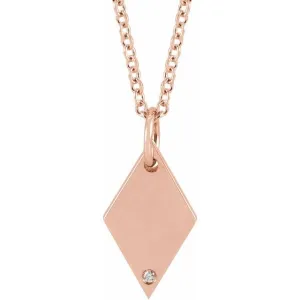 14K Rose Gold .0025 CT Natural Diamond Rhombus 16-18" Necklace