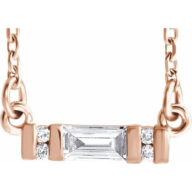14K Rose Gold 1/10 CTW Natural Diamond Bar 16-18" Necklace