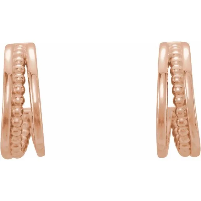 14K Rose Gold 11.8 mm Beaded Huggie Earrings