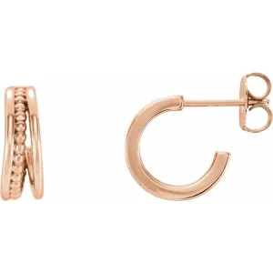 14K Rose Gold 11.8 mm Beaded Huggie Earrings