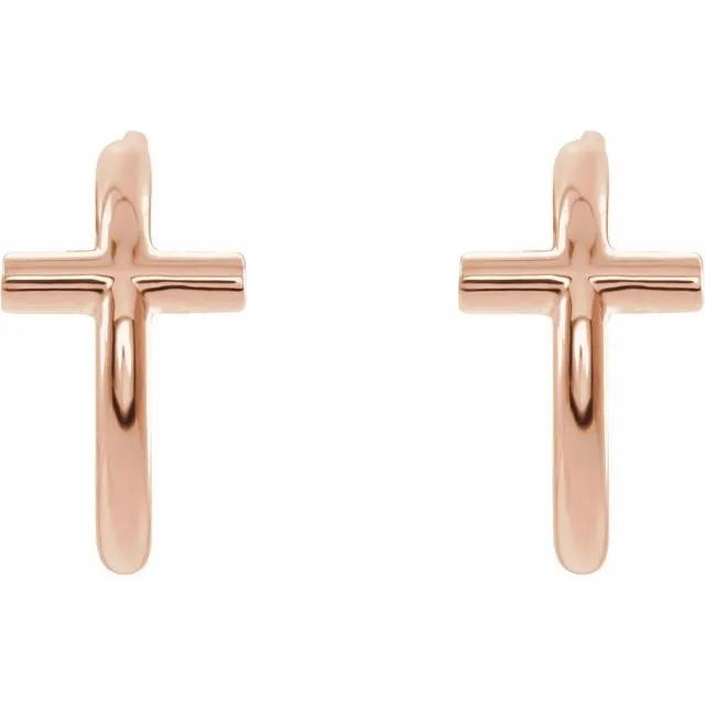 14K Rose Gold 11.8 mm Cross Huggie Earrings