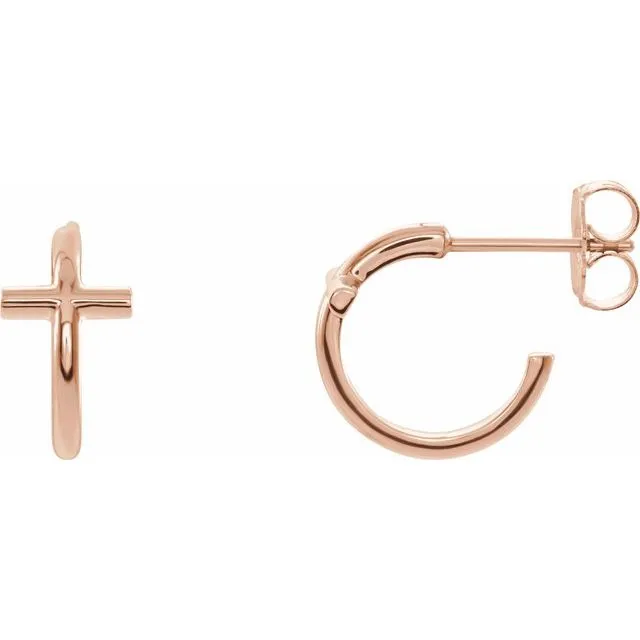 14K Rose Gold 11.8 mm Cross Huggie Earrings