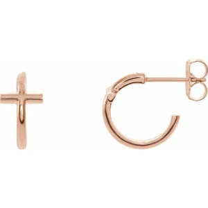 14K Rose Gold 11.8 mm Cross Huggie Earrings