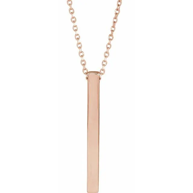14K Rose Gold 25x2.6 mm Engravable Four-Sided Vertical Bar 16-18" Necklace