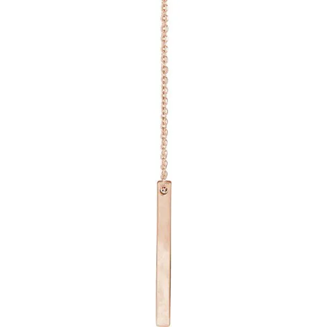 14K Rose Gold 25x2.6 mm Engravable Four-Sided Vertical Bar 16-18" Necklace