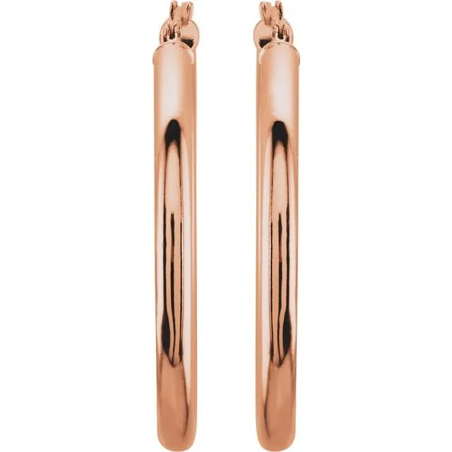 14K Rose Gold 35 mm Tube Hoop Earrings