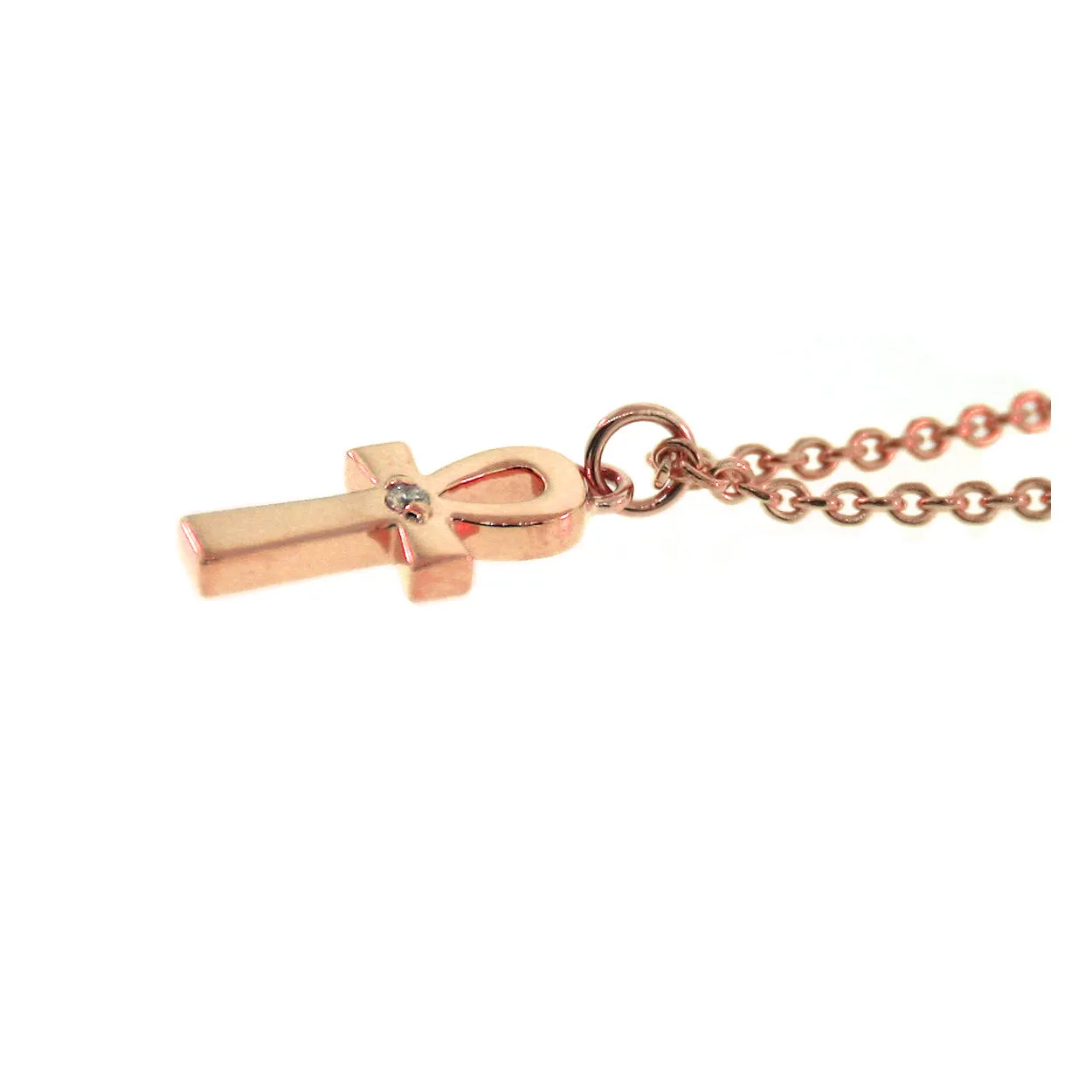 14k Rose Gold Ankh Diamond Pendant and Chain Necklace for Women