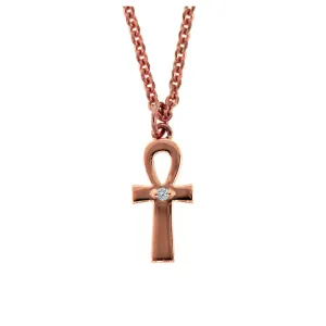 14k Rose Gold Ankh Diamond Pendant and Chain Necklace for Women