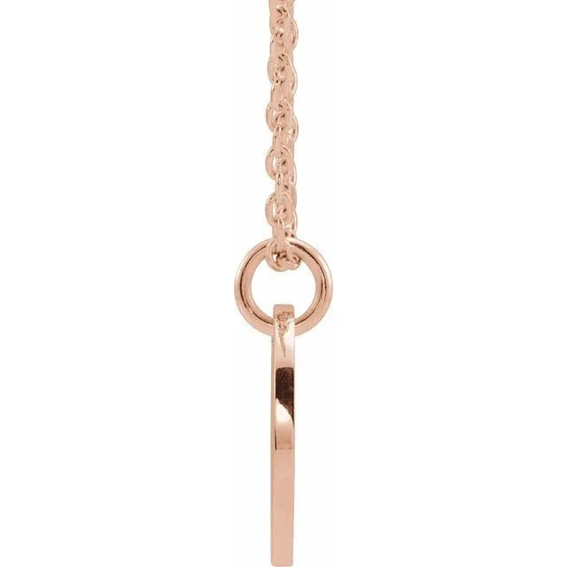 14K Rose Gold Initial E 10 mm Disc 16-18" Necklace