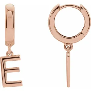 14K Rose Gold Initial E Hinged Huggie Earring