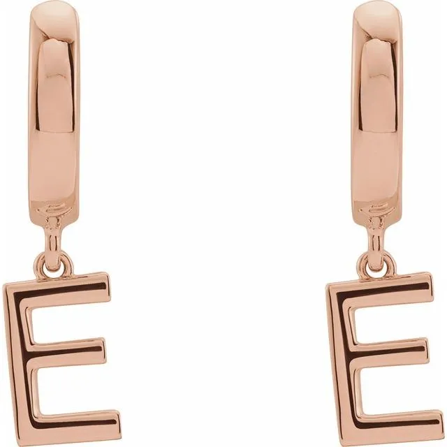 14K Rose Gold Initial E Hinged Huggie Earring
