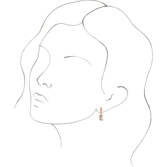 14K Rose Gold Initial E Hinged Huggie Earring