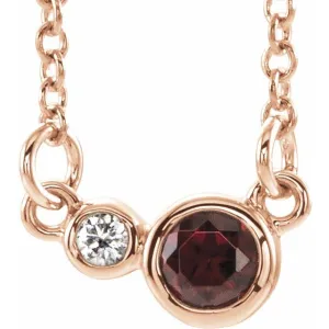 14K Rose Gold Natural Mozambique Garnet & .02 CTW Natural Diamond 18" Necklace