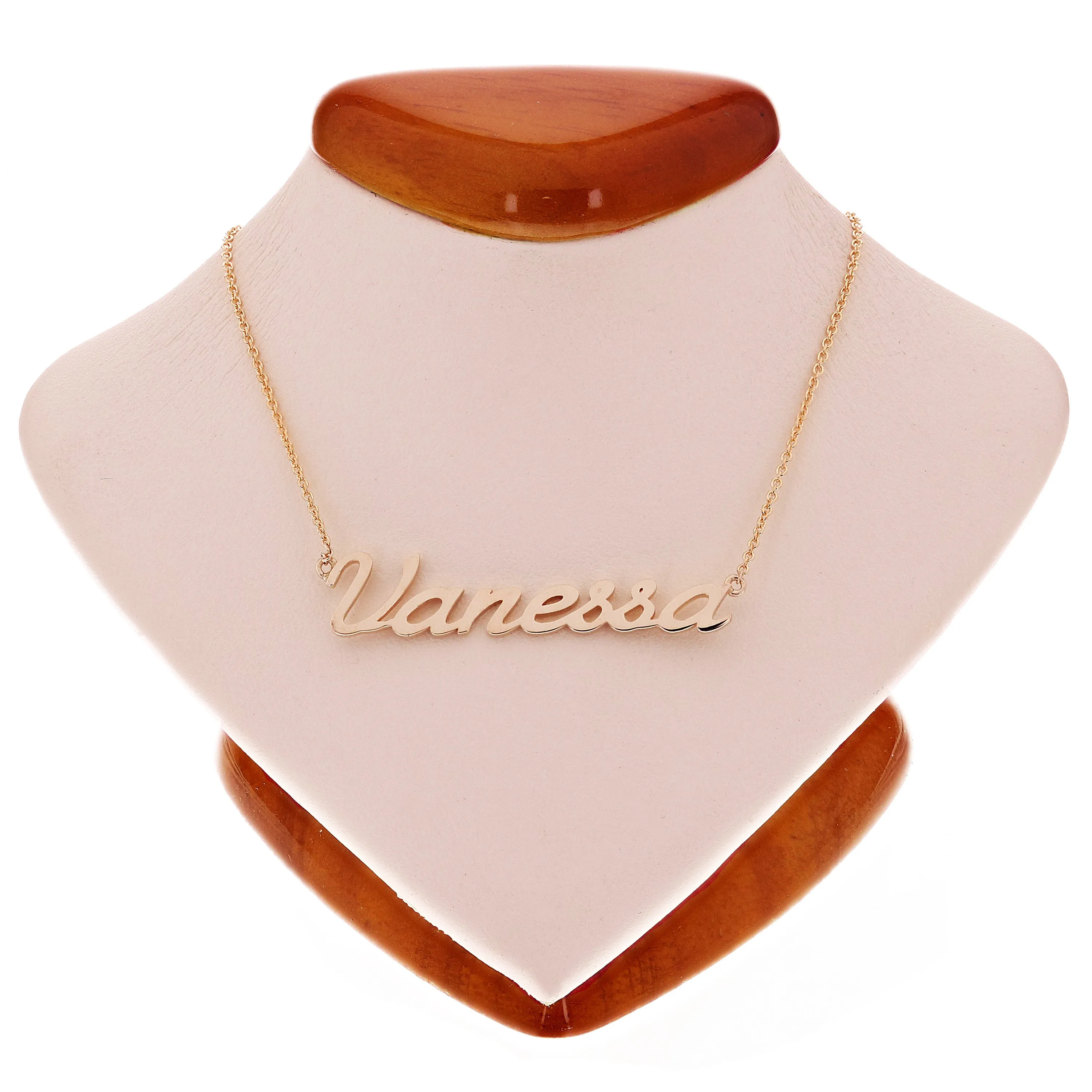 14k Rose Gold Personalized Script Name Plate Pendant Necklace Adj.16-20" Chain