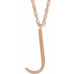 14K Rose Gold-Plated Sterling Silver Block Initial J 16-18" Necklace with Brush Finish