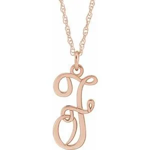 14K Rose Gold-Plated Sterling Silver Script Initial F 16-18" Necklace