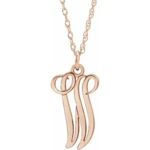14K Rose Gold-Plated Sterling Silver Script Initial W 16-18" Necklace