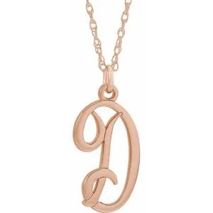 14K Rose Script Initial D 16-18" Necklace