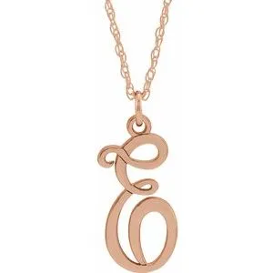 14K Rose Script Initial E 16-18" Necklace