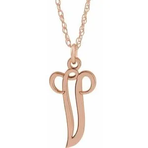 14K Rose Script Initial V 16-18" Necklace
