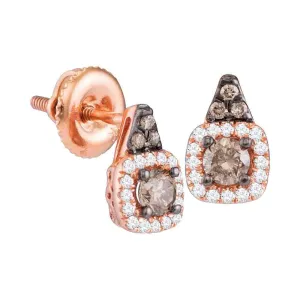 14K Round Cognac-Brown Color Enhanced Diamond Solitaire Square Earrings 3/8 CTTW